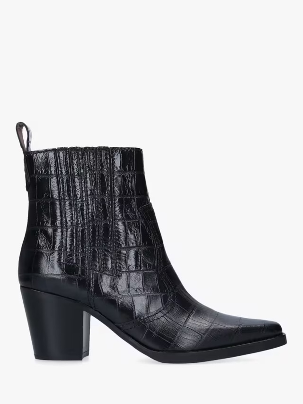 GANNI Callie Croc Effect Leather Ankle Boots - Black